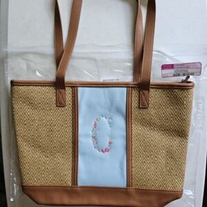 Thirty-One Little Dreamer Diamond Straw and Aqua color Shoulder Bag w/C emblem